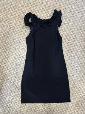 Larke Vintage Ruffle-Neck Black Midi Dress